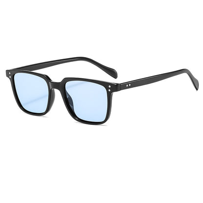 Men box style sunglasses black frame UV400 protection
Stylish red box sunglasses for men fashion eyewear close up
Blue transparent frame sunglasses UV protection outdoor wear
Lightweight PC frame box sunglasses trendy modern design