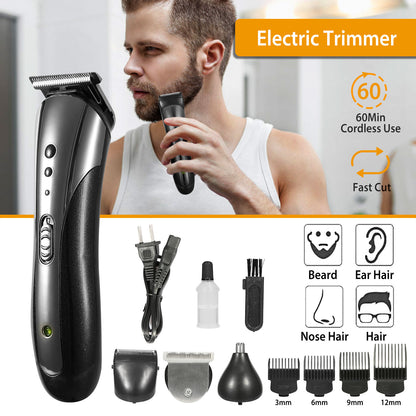 Men Electric Hair Clipper Trimmer Rechargeable Beard Shaver Razor Nose Trimmer Set