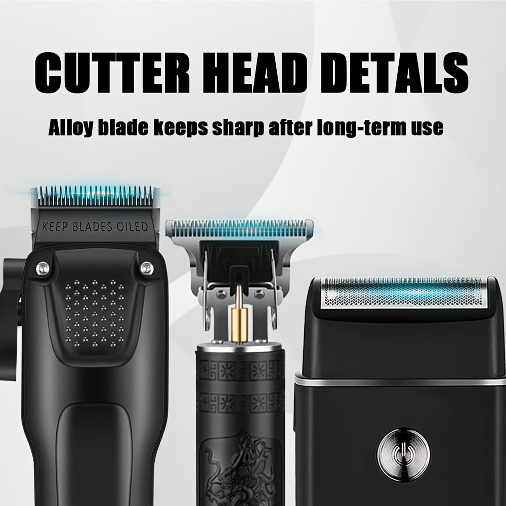 3pcs Men’s Cordless Hair & Beard Trimmer Set – USB Rechargeable LED