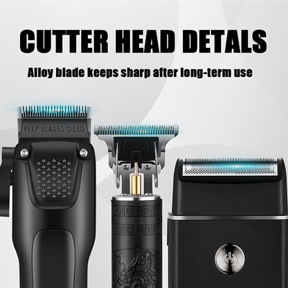 3pcs Men’s Cordless Hair & Beard Trimmer Set – USB Rechargeable LED