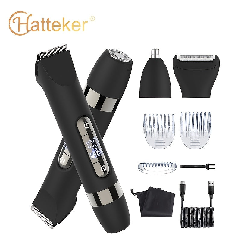 4-in-1 electric shaver for men with beard and nose trimmer attachments
USB rechargeable men's body groomer and private part trimmer
Multifunction cordless electric razor for beard and body grooming
Men's grooming kit with hair remover and nose hair trimmer