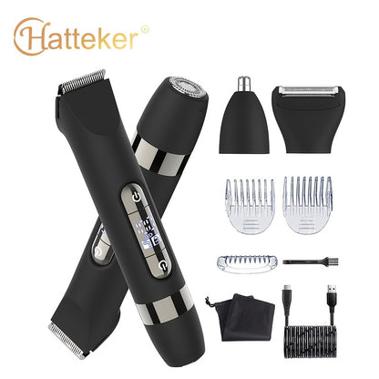 4-in-1 electric shaver for men with beard and nose trimmer attachments
USB rechargeable men's body groomer and private part trimmer
Multifunction cordless electric razor for beard and body grooming
Men's grooming kit with hair remover and nose hair trimmer