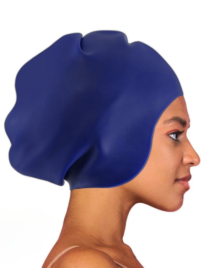 Adult oversized silicone swim cap – blue hair protection for swimming