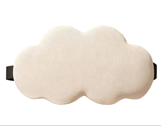 Sleep mask with text 'Zero Pressure Sensation Strong Light Blocking' and brand 'SMING' on a beige background