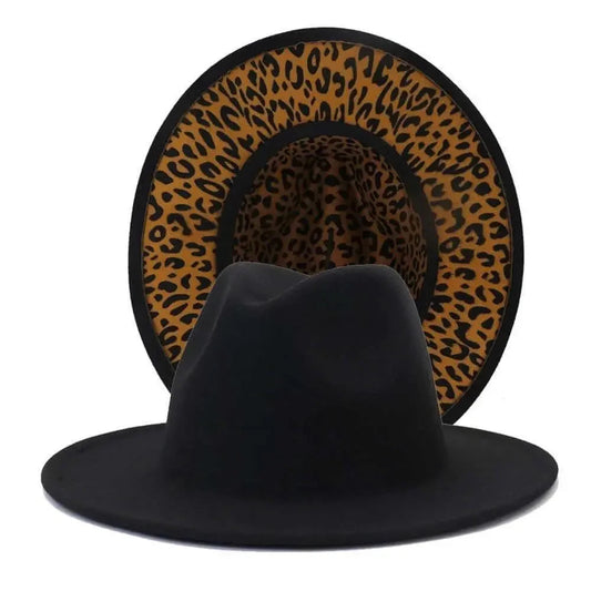 Black leopard bottom Fedora Hat