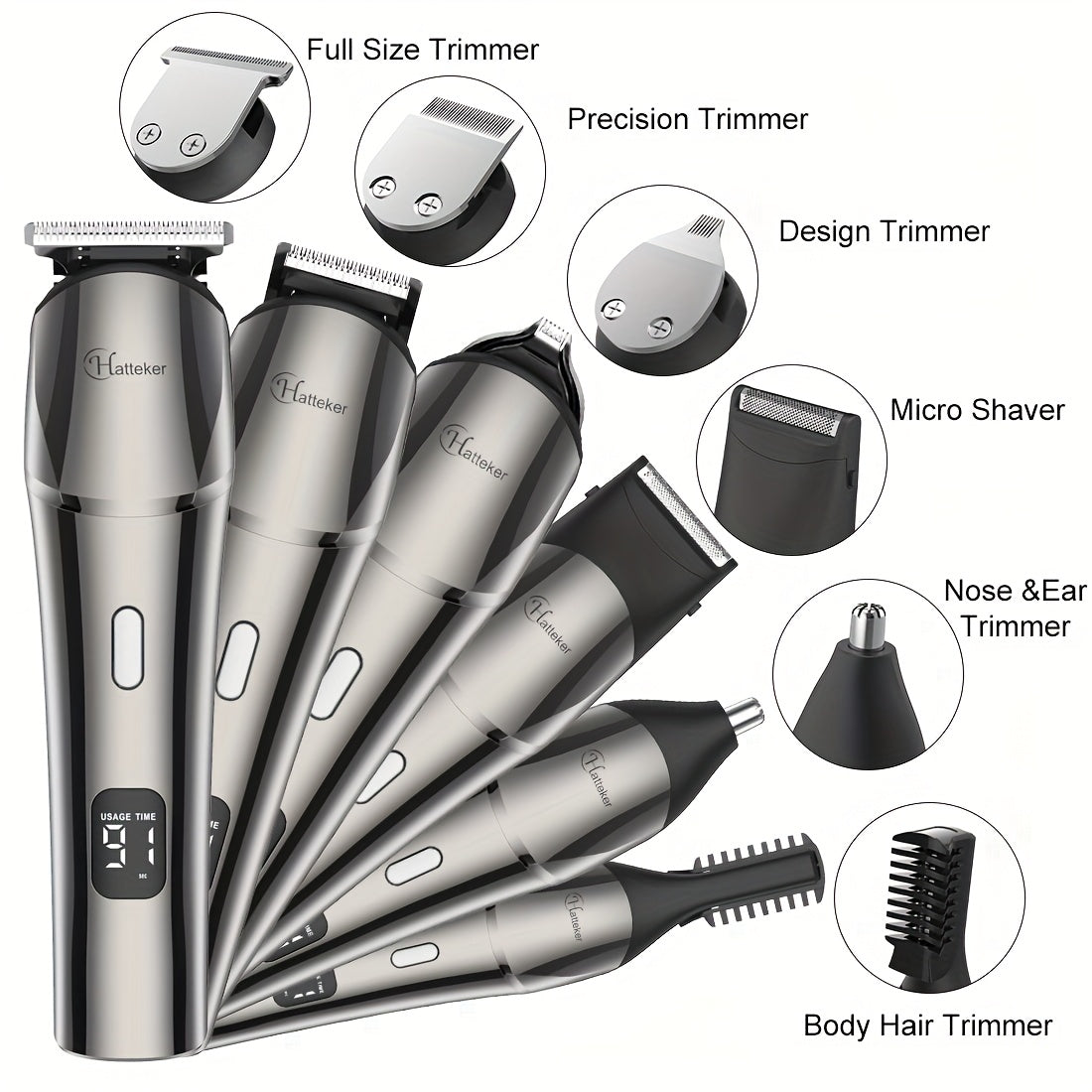 6-in-1 Professional Hair Clipper & Trimmer – Beard, Precision, Nose & Body Hair Grooming Kit