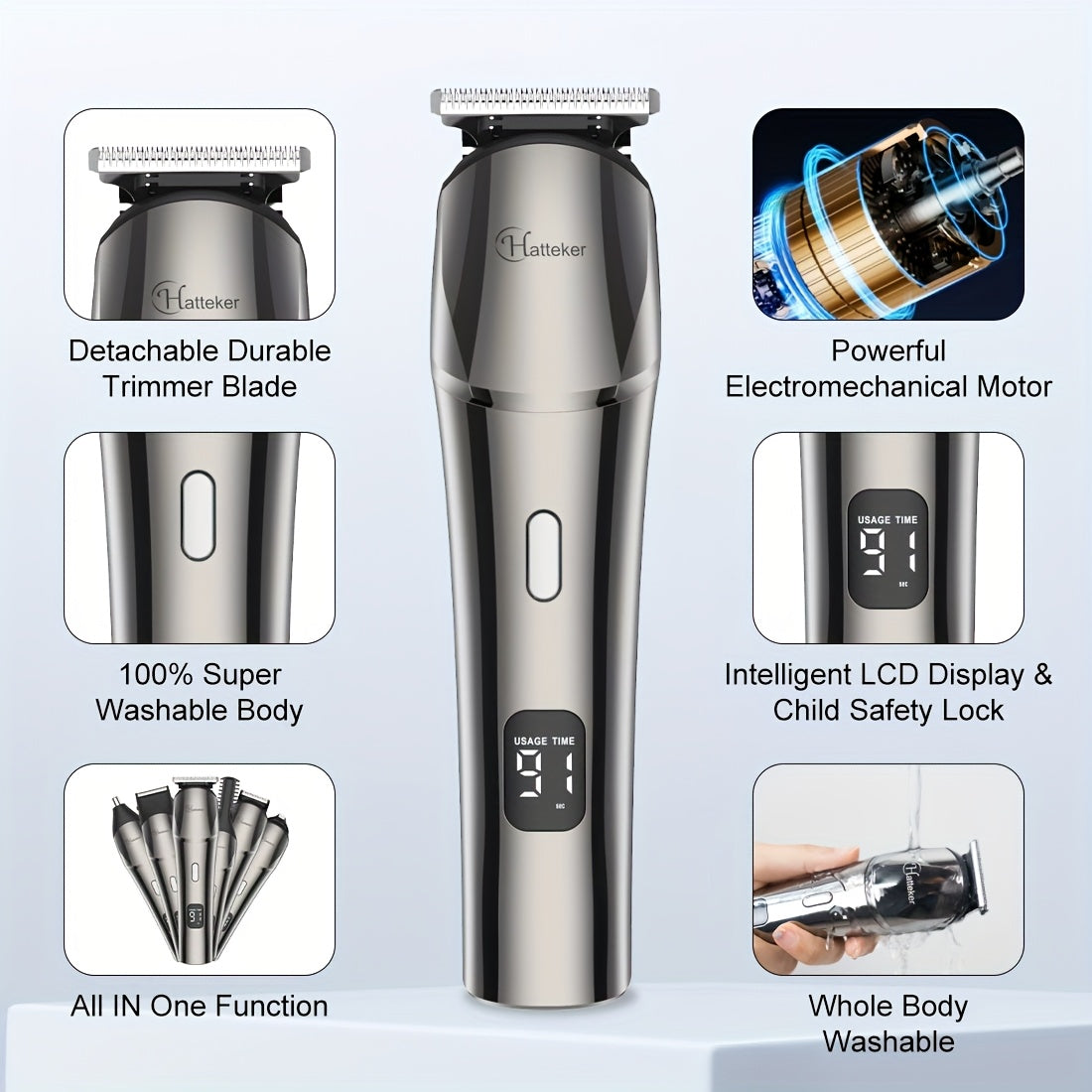 6-in-1 Professional Hair Clipper & Trimmer – Beard, Precision, Nose & Body Hair Grooming Kit