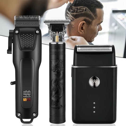 3-piece men’s grooming kit with cordless hair clipper and beard trimmer
USB rechargeable hair and beard trimmer set with LED display
Professional cordless men’s grooming kit with precision cutting tools
Men’s 3-in-1 electric trimmer set for home use and gifting