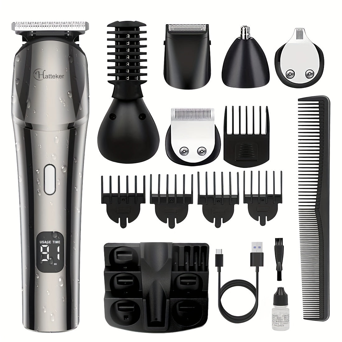 6-in-1 Professional Hair Clipper & Trimmer – Beard, Precision, Nose & Body Hair Grooming Kit