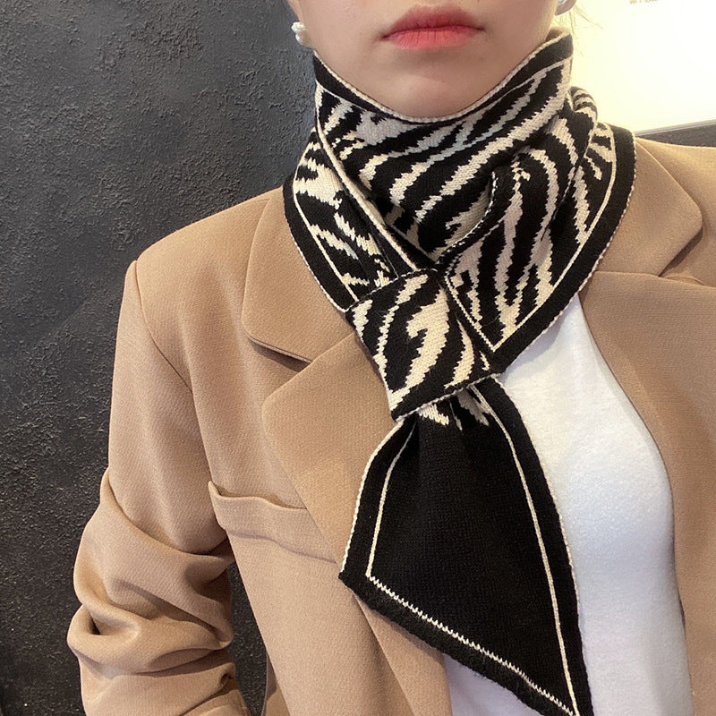 Houndstooth Knit Scarf – Lightweight Narrow Winter Layering Fashion Scarf.