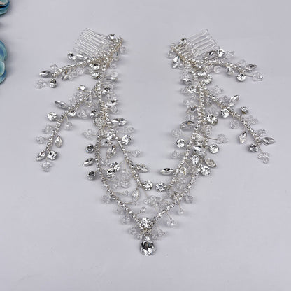 Handmade rhinestone forehead chain floral hair accessory
Double comb jeweled headpiece for women
Sparkling floral hair clip with rhinestones
Elegant forehead ornament in multiple colors