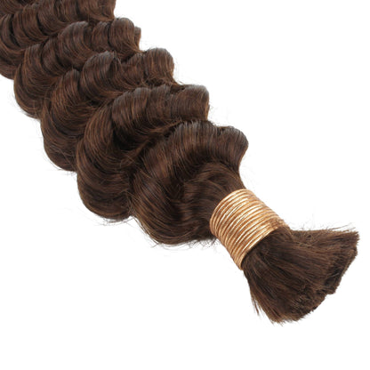 Medium Brown Deep Wave Color 4 Bulk 100% Human Braiding Hair